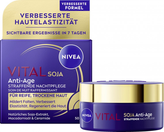NIVEA Vital Soja Anti-Age Straffende Nachtpflege, 50 ml, Нивеа ночной крем пантенол, коэнзим Q10, масло ши anti-age 50 мл