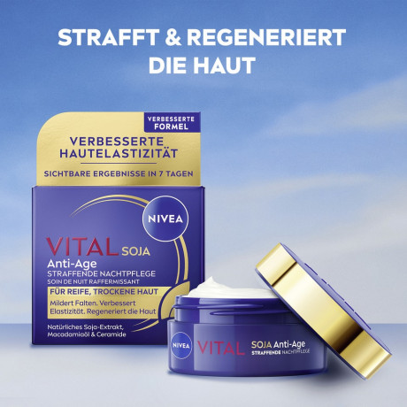 NIVEA Vital Soja Anti-Age Straffende Nachtpflege, 50 ml, Нивеа ночной крем пантенол, коэнзим Q10, масло ши anti-age 50 мл