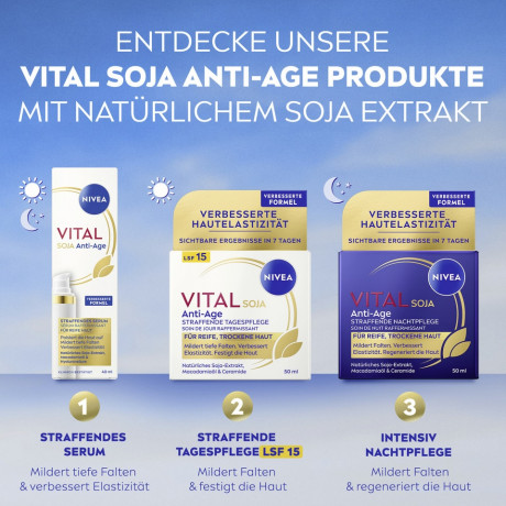 NIVEA Vital Soja Anti-Age Straffende Nachtpflege, 50 ml, Нивеа ночной крем пантенол, коэнзим Q10, масло ши anti-age 50 мл