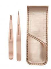 TWEEZERMAN Pinzetten Petite Set Набор пинцетов Petite Set для бровей и ресниц (США), нержавеющая сталь, ручная заточка, скошенный и острый кончики, розовое золото