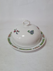 Масленка винтажная Porcelaine Fine DE Boheme, Epiag D.F., белый фарфор с разноцветным цветочным декором, 17,5 x 10 см, Чехословакия, 1960-70гг.