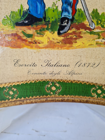 Картина винтажная Esercito Italiano 1872, фреска на деревянной основе с изображением военного, 37 x 17 см, Италия, 1960-1970гг.