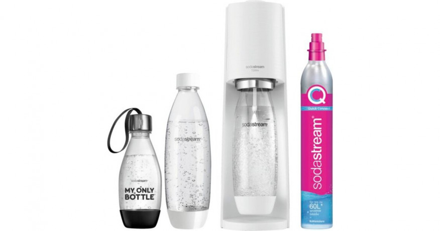 SodaStream SodaStream Wassersprudler Terra Vorteilspack weiss, inkl. 3 Kunststoffflaschen, CO?-Zylinder	  weiss Устройство для приготовления газировки SodaStream Terra, белая упаковка, вкючающая 3 пластиковые бутылки и баллон с CO?