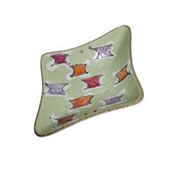 Тарелка винтажная декоративная W. Germany, зеленая с геометрич.декором, керамика, 26 x 21 x 5 см, Германия, 1960-70гг.