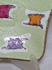 Тарелка винтажная декоративная W. Germany, зеленая с геометрич.декором, керамика, 26 x 21 x 5 см, Германия, 1960-70гг.