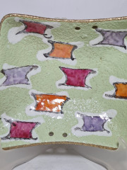 Тарелка винтажная декоративная W. Germany, зеленая с геометрич.декором, керамика, 26 x 21 x 5 см, Германия, 1960-70гг.