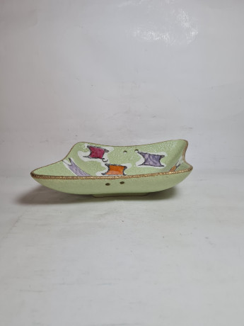 Тарелка винтажная декоративная W. Germany, зеленая с геометрич.декором, керамика, 26 x 21 x 5 см, Германия, 1960-70гг.