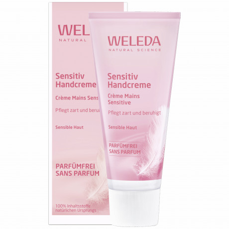 WELEDA Sensitiv Handcreme, 50 ml, Крем для чувствительной кожи рук без отдушки с кокосовым маслом и жожоба, 50 мл
