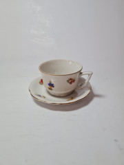 Bavaria Винтажная кофейная пара с позолоченным ободком и витиеватой ручкой &quot;Букеты цветов&quot;, Германия, 1960-70гг.