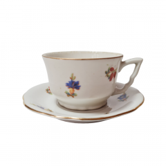 Bavaria Винтажная кофейная пара с позолоченным ободком и витиеватой ручкой &quot;Букеты цветов&quot;, Германия, 1960-70гг.