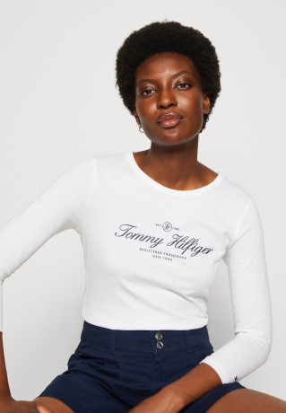 Tommy Hilfiger SLIM SIGNATURE 3/4 Long sleeved top optic white SLIM SIGNATURE 3/4 Топ с длинными рукавами оптический белый