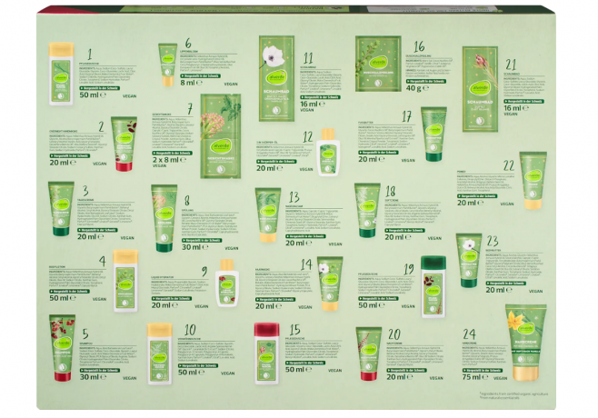 Alverde NATURKOSMETIK Adventskalender Alverde NATURKOSMETIK Адвент-календарь 2025 "Счастливого Рождества", 24 средства натуральной косметики по уходу за кожей лица и тела