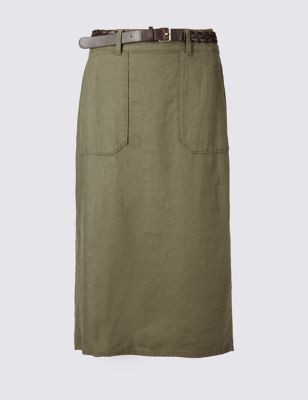 Marks & Spencer Юбка миди с высокой посадкой, овальным подолом и ремнем