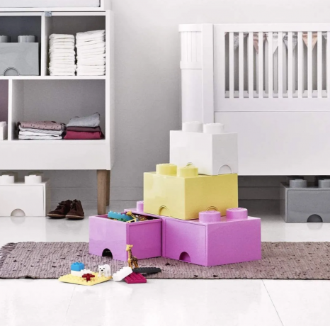 LEGO Aufbewahrungsbox pink, Ящик для хранения с выдвижными отсеками, 50 х 25 х 18 см, розовый, органайзер в виде конструктора, прочный пластик, для игрушек и вещей