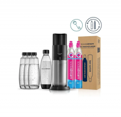 SodaStream E-DUO Upgrader Pack Аппарат для газирования воды (Германия), электрический, набор 7 предметов, создание газированной воды, 3 стеклянные и пластиковая бутылки 1 л, черный