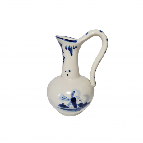 Delft Винтажный кувшин, белый фарфор с голубым рисунком "Мельницы", 12 x 7,5 см, Германия, 1960-70гг.