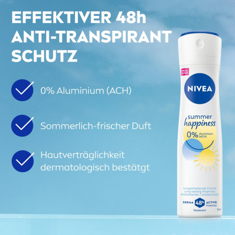 NIVEA Summer Happiness Deodorant Spray, 150 ml, Нивеа Дезодорант спрей, летний аромат, 0% алюминия, формула INFINIFRESH, 48ч защита, 150 мл