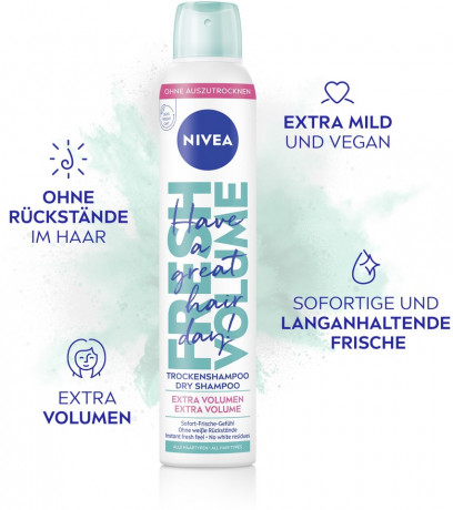 NIVEA Trockenshampoo Fresh Volume, 200 ml, Нивеа Сухой шампунь для объёма, для всех типов волос, веганский, 200 мл