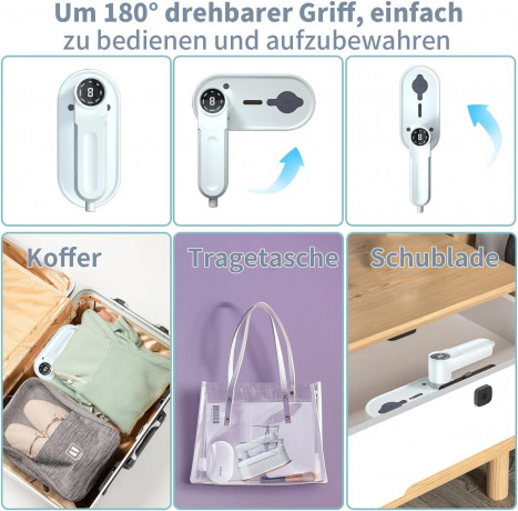 EUARY EUARY Dampfbugeleisen Reise Bugeleisen Mini Kabellos Dampfbugeleisen Klein 1200W 120ML, LED Display 20s Quick Heating Iron Steamer fur Zuhause und Unterwegs Grau Дорожный утюг с паровым утюгом EUARY, мини-беспроводной паровой утюг, маленький, 1200 В