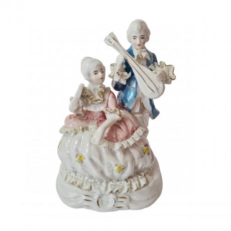 Barock Rokoko Porzellan Винтажная статуэтка в стиле рококо "Скрипач и девушка", 17см х 12см, Германия, 1950-60гг.