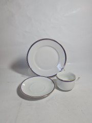 Чайное трио винтажное Jaeger&amp;Co / PMR Bavaria с синей и золотой полосой, фарфор, Германия, 1960-70гг.