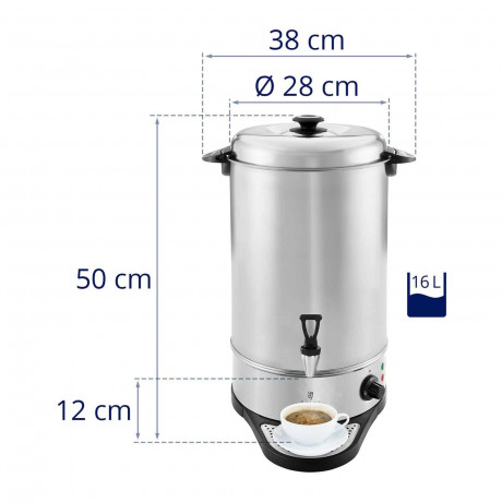 Royal Catering Royal Catering Heisswasserspender Wasserkocher Edelstahl 16 L Heisswasserspender Heisswasser Spender, 16 l, 2200 W  Диспенсер для горячей воды Royal Catering Чайник из нержавеющей стали, 16 л Диспенсер для горячей воды Диспенсер для горячей