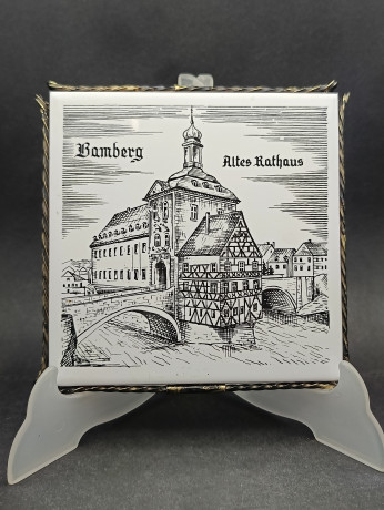 Панно винтажное "Ратуша в Бамберге", керамика, 16.5 см, Италия, 1970-80гг.