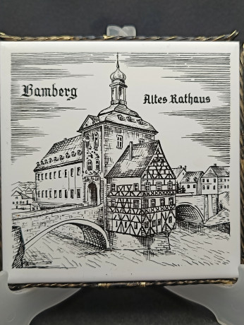 Панно винтажное "Ратуша в Бамберге", керамика, 16.5 см, Италия, 1970-80гг.