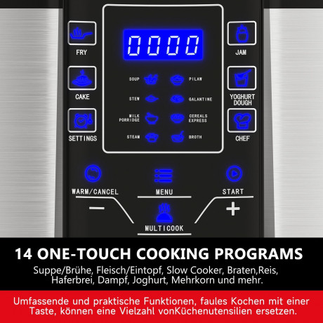 Scheffler Scheffler Multikocher 6L Elektrischer Reiskocher Schnellkochtopf, 14 Automatische-Programme, 1000,00 W, 6,00 l Schussel, Schongarer, Wokpfanne, Joghurtbereite Mehr, Edelstahl, Timer Мультиварка Scheffler электрическая рисоварка 6л, скороварка,