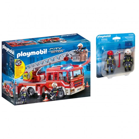PLAYMOBIL 2er Set: 9463 Feuerwehr-Leiterfahrzeug + 70081 DuoPack Feuerwehrmann und -frau Набор из 2 предметов: 9463 Лестница пожарной машины + 70081 DuoPack «Пожарный и женщина»