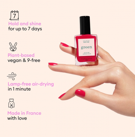 Manucurist Green  Nail polish Hollyhock, Лак для ногтей Hollyhock (Франция), стойкое покрытие без сколов, безопасная растительная формула 9 Free, 15мл