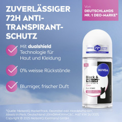 NIVEA Black &amp; White Invisible Clear Anti-Transpirant Roll-On, 50 ml, Нивеа Антиперспирант ролик, невидимый, защита одежды от пятен, 72ч защита от пота, 50 мл