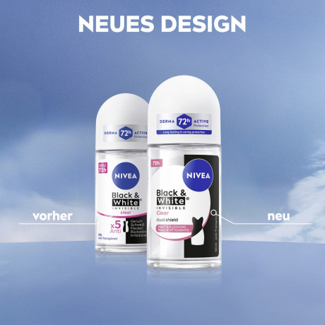 NIVEA Black & White Invisible Clear Anti-Transpirant Roll-On, 50 ml, Нивеа Антиперспирант ролик, невидимый, защита одежды от пятен, 72ч защита от пота, 50 мл