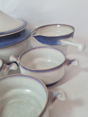 Набор посуды винтажной Goebel, Auvergne Bavaria, бело-синий фарфор, горшочки 4 шт x 20 x 19 см, 1 шт х  17 x 6 см, соусник 18,5 x 9 см, Германия, 1960-70гг.