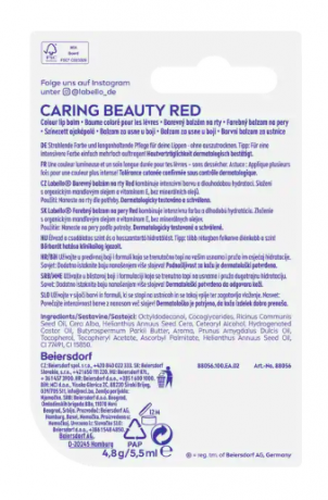 Labello Lippenpflege Caring Beauty Red Лабелло Карандаш бальзам с маслом Ши для ухода за губами, Красный, 4,8 г