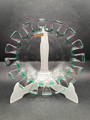 Фруктовница винтажная Joska / Bodenmais Bavaria, с резным краем, стекло, 21 см, Германия, 1970-80гг.