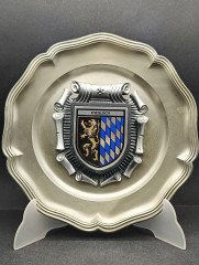 Тарелка декоративная винтажная &quot;Герб города Вислох&quot; / Серия &quot;Геральдика&quot;, яркий декор, олово (95%), 23 см, Германия, 1970-80гг.