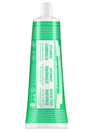 Dr. Bronner's Toothpaste Spearmint  105мл, Зубная паста натуральная, без фтора, со вкусом кудрявой мяты, 105 мл
