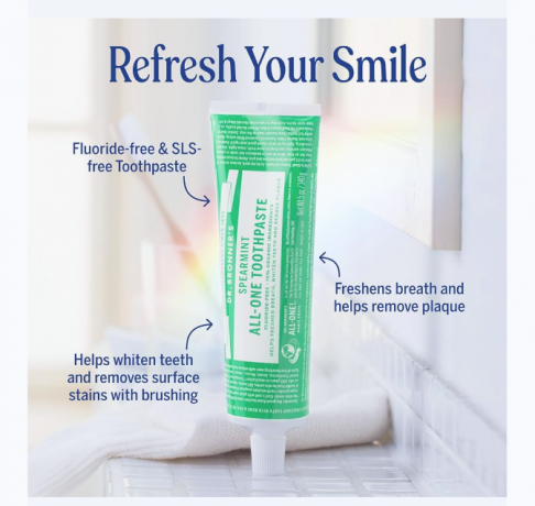 Dr. Bronner's Toothpaste Spearmint  105мл, Зубная паста натуральная, без фтора, со вкусом кудрявой мяты, 105 мл