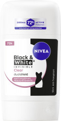 NIVEA Black &amp; White Invisible Clear Anti-Transpirant Stick, 50 ml, Нивеа Антиперспирант стик, невидимый, защита одежды от пятен, 72ч защита от пота, 50 мл