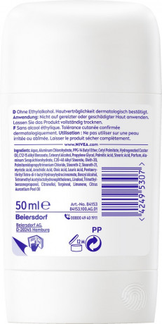 NIVEA Black & White Invisible Clear Anti-Transpirant Stick, 50 ml, Нивеа Антиперспирант стик, невидимый, защита одежды от пятен, 72ч защита от пота, 50 мл