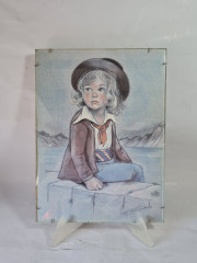 Картина винтажная Marie-Claude Monchaux, графичное изображение ребенка под стеклом, 23,5 x 32 см, Германия, 1960-1970гг.