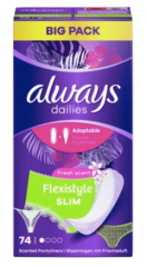 always Slipeinlage Flexistyle Slim Fresh BigPack 74 St, Прокладки Ежедневные тонкие Flexistyle с ароматом свежести 74 штуки, 3 упаковка (222 штуки)