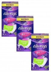 always Slipeinlage Flexistyle Slim Fresh BigPack 74 St, Прокладки Ежедневные тонкие Flexistyle с ароматом свежести 74 штуки, 3 упаковка (222 штуки)