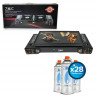 ZMC ZMC Gaskocher 2in1 Campingkocher mit Grillplatte 2 Flammig + 28x Gaskartuschen 227g, (mit Piezozundung Grill Platte Tischgrill Doppel Gasbrenner Gasgrill Kochfeld mit LPG Anschluss Warmeleistung: 2,3KW), Outdoor Camping Gas Kocher Butan Gas Gaskocher 