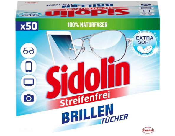 Набор 5 уп х 50 шт Sidolin wet салфетки для очков и экранов (Германия), влажные, без разводов, мягкая очистка линз, дисплеев и стекла