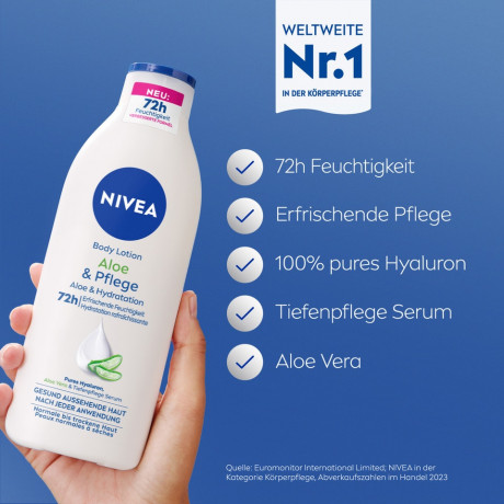 NIVEA Body Lotion Aloe & Pflege, 400 ml, Нивеа Лосьон для тела, алоэ вера и гиалуроновая кислота, 72ч увлажнение, 400 мл