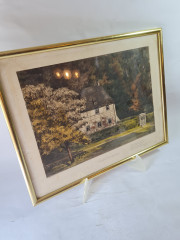 Картина винтажная в раме, типография Fritz Grandt&amp;Co Kunstverlag / Berlin, изображение домика Гете в 1828, 37,5 x 29,5 см, Германия, 1960-1970гг.