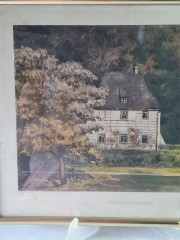 Картина винтажная в раме, типография Fritz Grandt&amp;Co Kunstverlag / Berlin, изображение домика Гете в 1828, 37,5 x 29,5 см, Германия, 1960-1970гг.