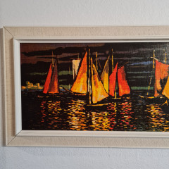 Картина винтажная Raz &quot;Парусники&quot;, масло, деревянная рама, 110 x 70 см, Германия, 1960-70гг.